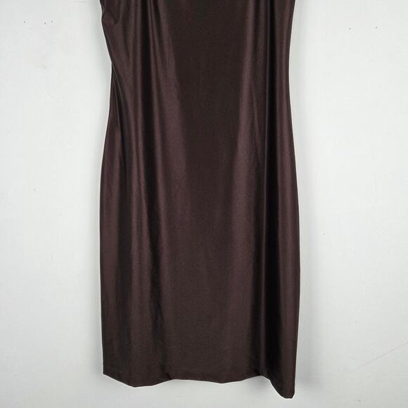 Aritzia Babaton Rich Mocha Brown Satinette Squareneck Mini Dress Sz S Bodycon - Picture 3 of 7